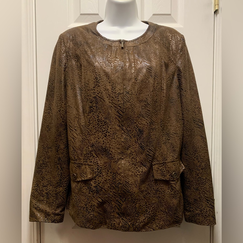 Elementz Women's Brown Long Sleeve Zipper Polyester Faux Leather Jacket Size L